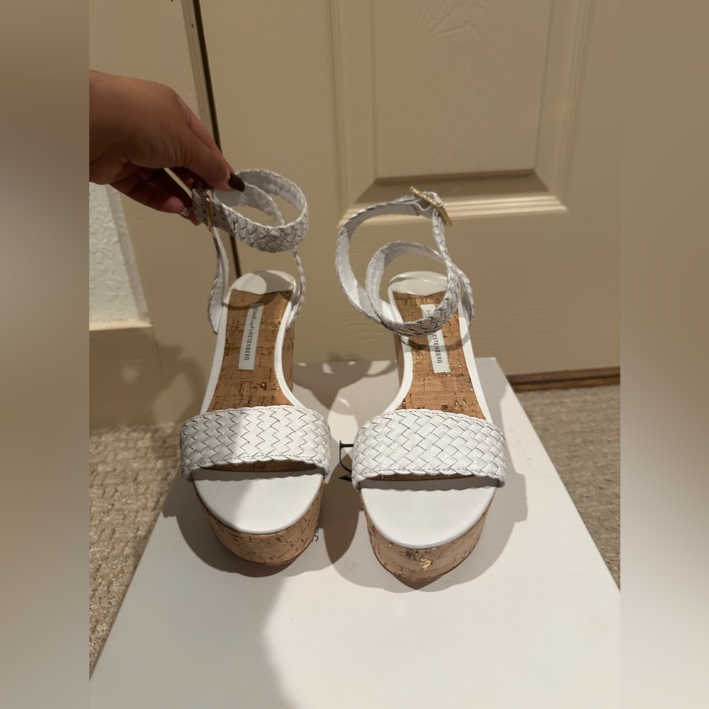 Diane Von Furstenberg White Wedge Sandals